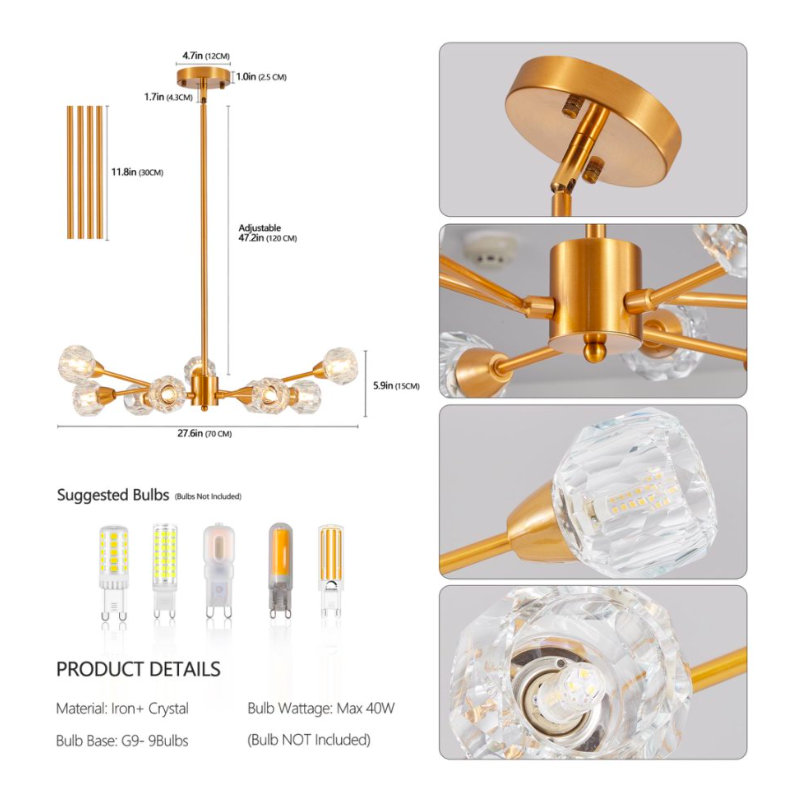 1 - Light Chandelier, Gold