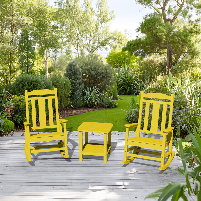 Wolak HDPE Oversized Modern Rocking Adirondack Chair(Set Of 2), Lemon Yellow
