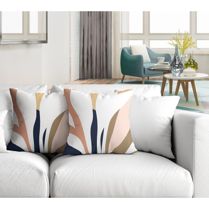 Jeté carré en polyester / mélange de polyester intérieur / extérieur, L 19 po x H 19 po, Saumon / bleu marine / beige