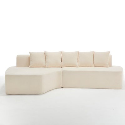 Compression Sectional Couch With Comfy Chaise,Irregular L-Shaped Compression Sofa With Deep Seat, Minimalist Modular Couches Sleeper For Living Room Bedroom Apartment Lounge-IVORY