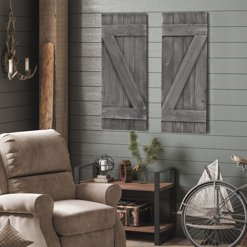 Costway Window Shutter 2 Pcs Reclaimed Wall Decor With Antiqued Surface, Dark Grey