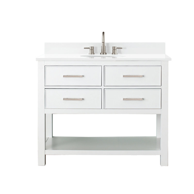 Brooks 43'' W Single Vanity, White, Carrera White Marble