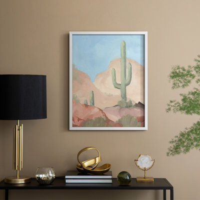 «Sunny Saguaro I», reproduction encadrée - bois massif