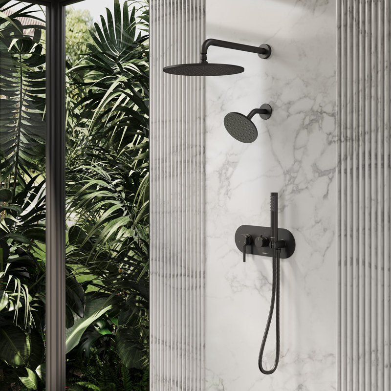 Angelsey 3 Sprayer Shower System Black, 12" & 6" Dual Shower Head with Handshower Faucet Set, Pressure Balance Valve Included, Bathroom Shower Fixtures