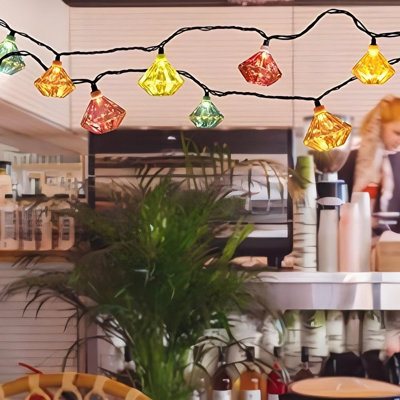 Lantern String Lights,Multicolor Decorative String Lights Plug In With 10 Diamond Shaped Bulbs,(10FT/Diamond)