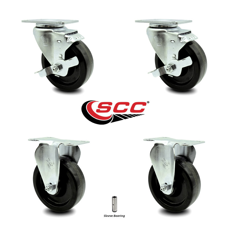 4 Inch Phenolic Wheel Swivel Top Plate Caster Set with 2 Brake 2 Rigid SCC