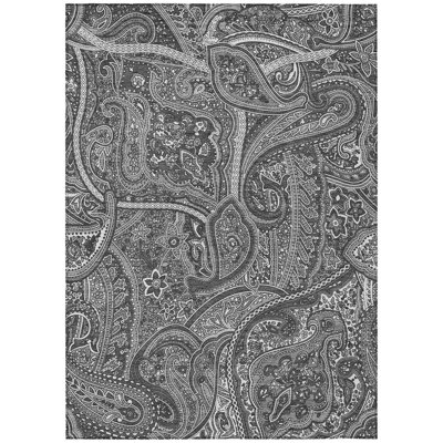 9' X 12' Gray Silver And Charcoal Paisley Washable Indoor Outdoor Area Rug