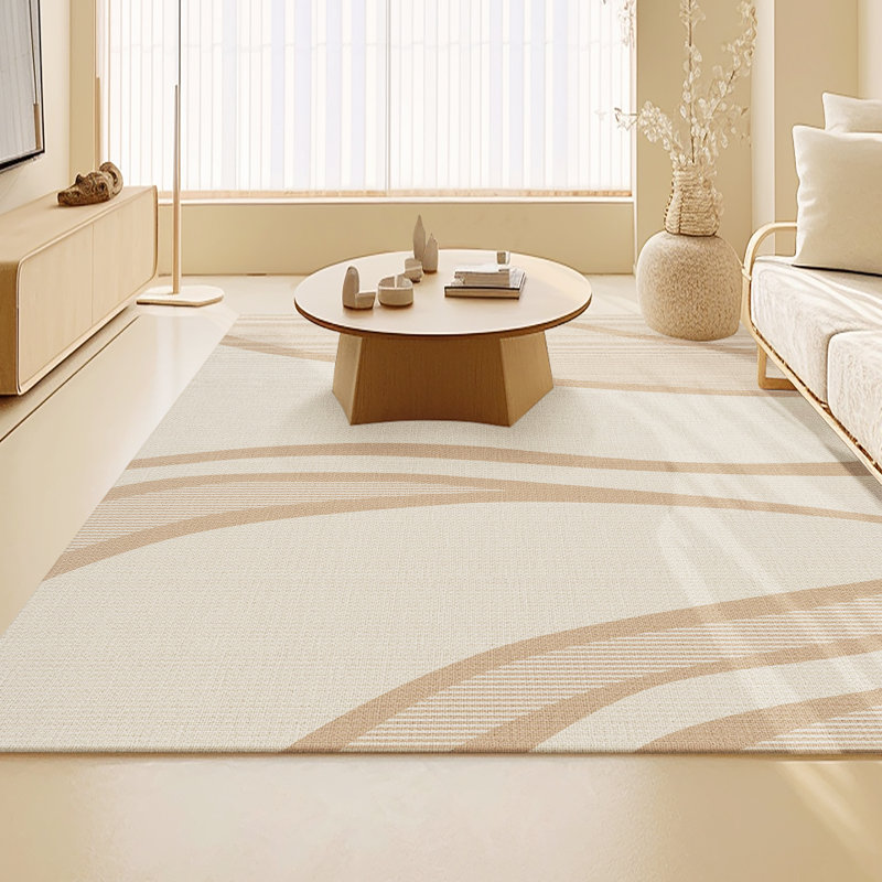 Tapis rectangulaire en polyester tissé à la machine Haydan brun clair / beige, Rectangle 5 pi 11 po x 9 pi 6 po