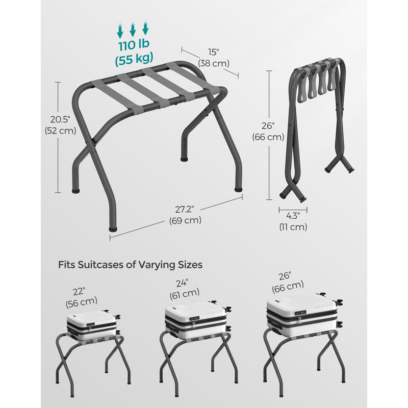 Luggage Rack For Guest Room, Set Of 2 Suitcase Stands, Foldable Steel Frame, For Hotel, Bedroom, Holds Up To 110 Lb, 27.2 X 15 X 20.5 Inches