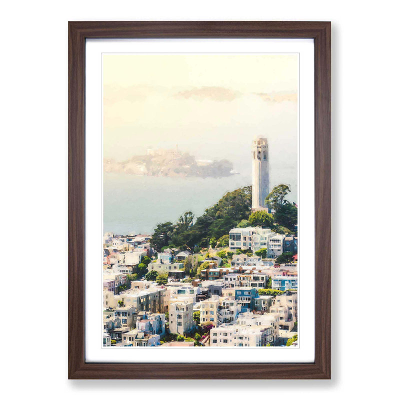 View of Alcatraz in San Francisco - Picture Frame Graphic Art Print, 76cm H x 50cm W x 2cm D, Walnut