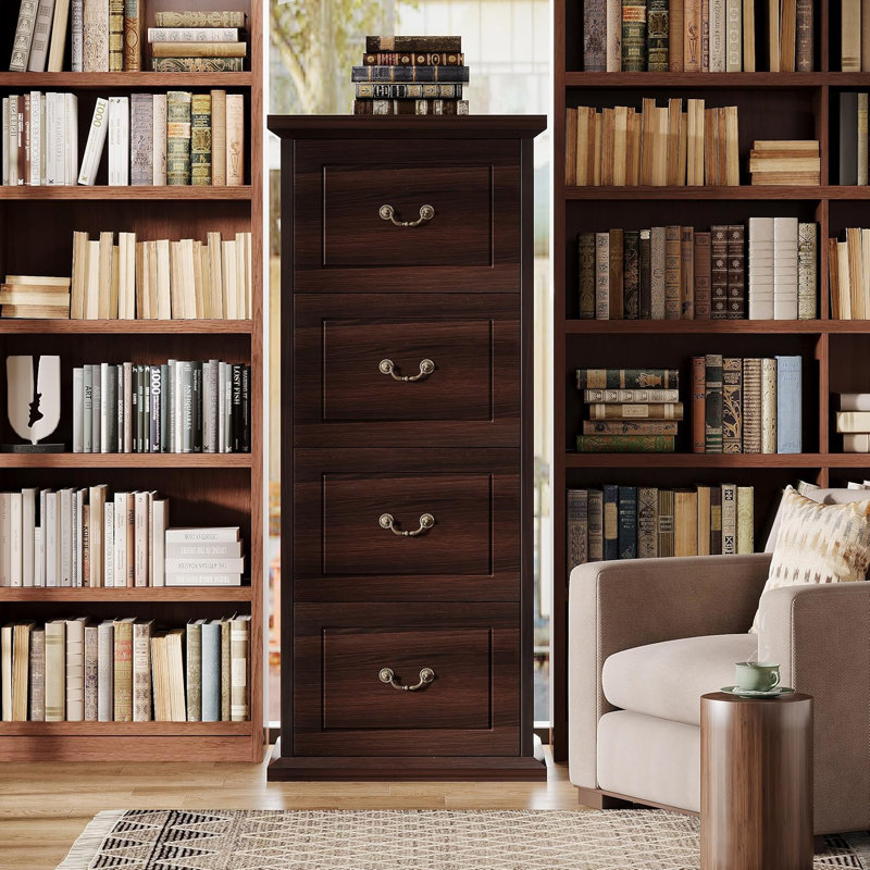 Tall 4-Drawer Walnut Vintage Vertical File Cabinet
