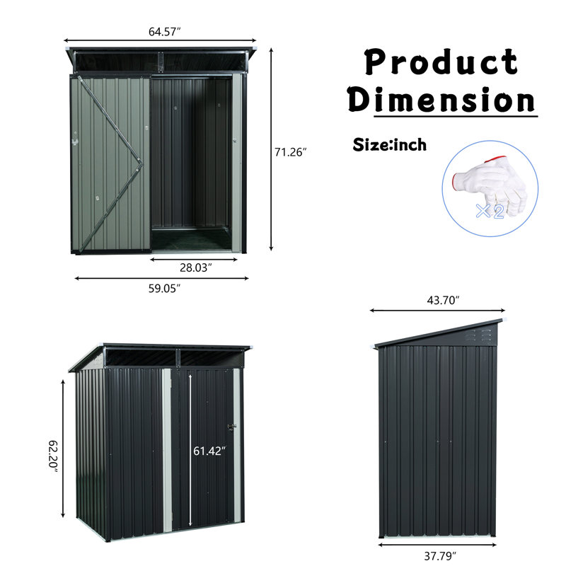 Remise de rangement extérieure en métal gris 5 pi x 3 pi, structures en fer galvanisé pour et construction robuste, plaque transparente, porte à charnières, processus d'assemblage simple, remise grise, structure, panneau, facile
