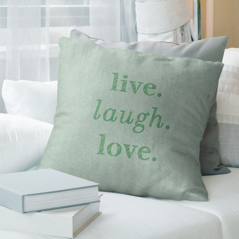 Oreiller de noël d’amour à rire live, 14 po x 14 po, Vert, Pas de bourre