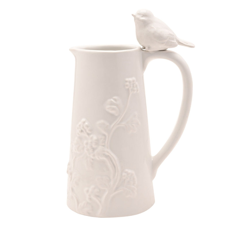  Tall White Floral Bird Jug