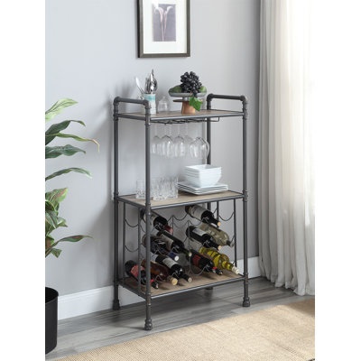 Brantley Industrial 45"H Rectangular 18-Bottles Floor Wine Rack in Antique Oak and Sandy Grey