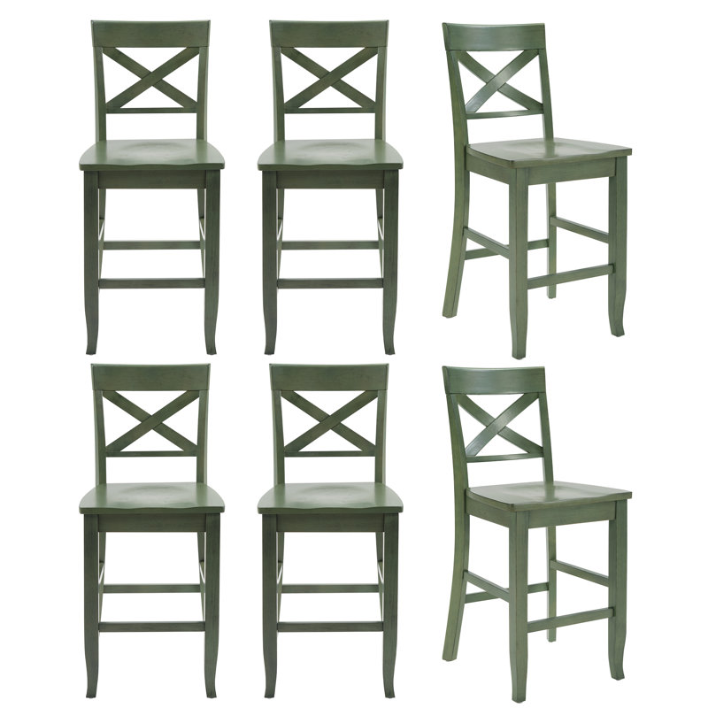 Solid Wood X-Back Counter Height Bar Stool, Green, 6