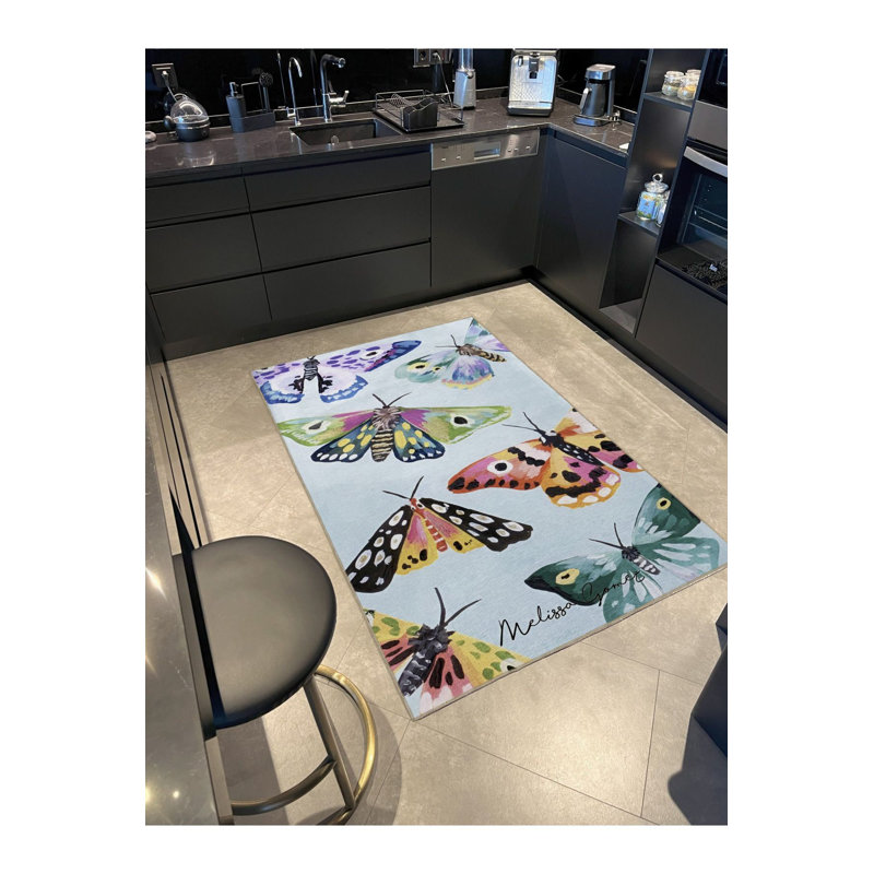 Tapis lavable décoratif multicolore bleu, Tapis de couloir 4 pi 11 po x 9 pi 10 po inclus