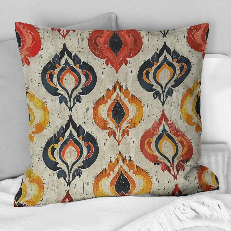 Rouge, noir, géométrique rétro III - coussin géométrique rétro, H 18 po x l 18 po