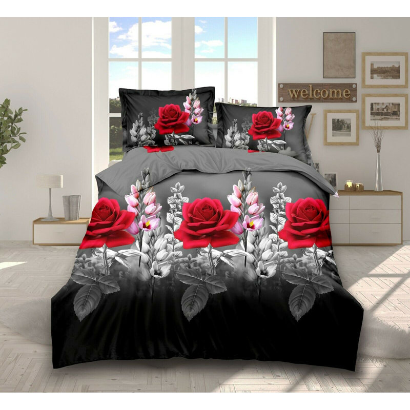 Chinn Microfiber Floral Duvet Cover Set with Pillowcases Included, Super King - 2 Standard Pillowcases