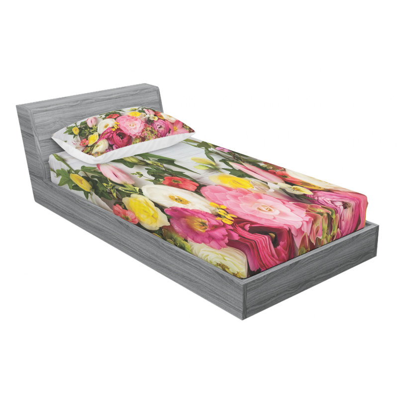 Microfiber Floral Sheet Set, Twin Sheet Set with Fitted Sheet