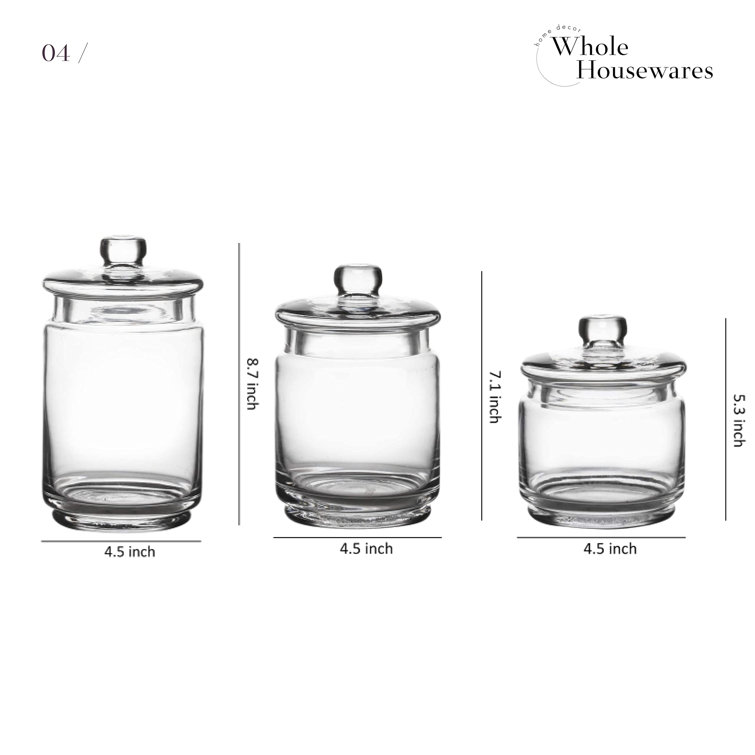 Glass Apothecary Jars With Lids - Set Of 3 - Small Glass Jars For Bathroom  Storage / Qtip