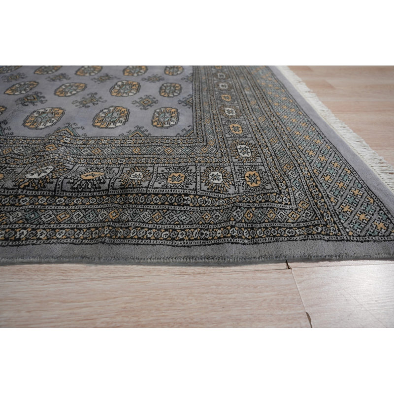 Hand Knotted Wool Geometric Area Rug in Gray, 4' x 6'