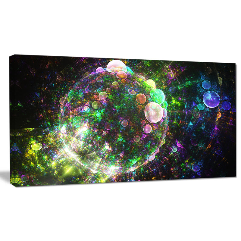 « multicolore spherical à la planète », impression sur toile tendue, H 16 po x l 32 po x P 1 po