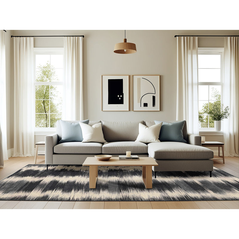 Tapis abstrait noir / beige, Rectangle 6 pi x 9 pi