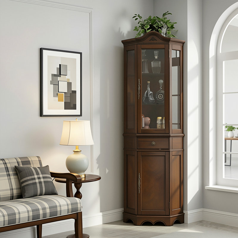 Armoire à vin de style américain en bois massif brun de 25,04 po