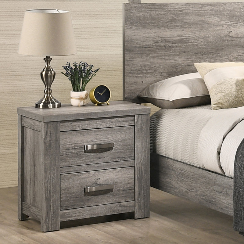 Sleek Weathered Gray Wood Nightstand With Two Drawer Benefits Two Bedroom In A Contemporary Flair