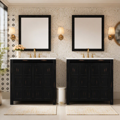 Ensemble de meuble-lavabo 72 po avec deux meubles-lavabos (séparés), deux lavabos en céramique, des portes à fermeture en douceur et une tablette réglable - Armoire de rangement espresso rétro pour une organisation élégante