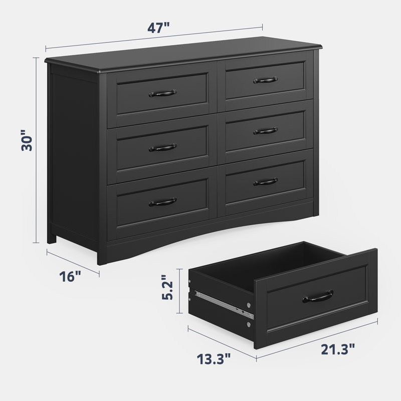 Masad Modern 6-Drawer Double Dresser with Anti-Tip Design - Use as a TV Stand, Dresser, or Storage Cabinet for Bedroom, Living Room, or Hallway