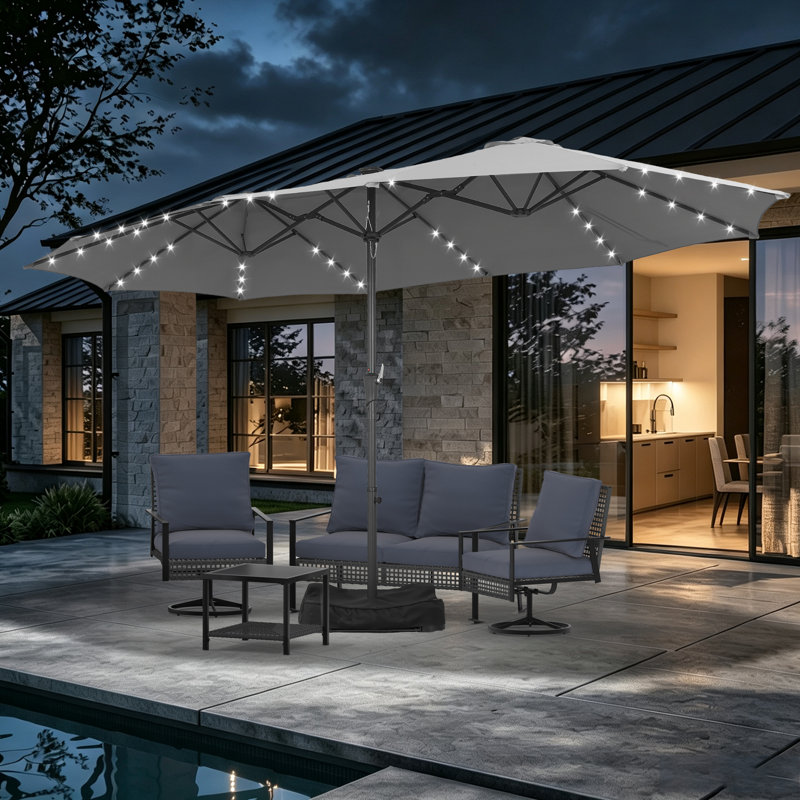 Ensemble de conversation pour 4 personnes avec parasol de patio et lumières solaires, Khaki