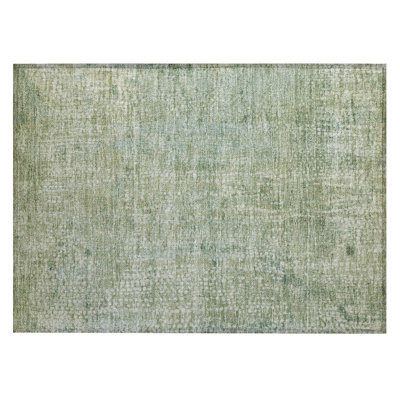 Machine Washable Indoor/Outdoor Xhevrie Green Rug
