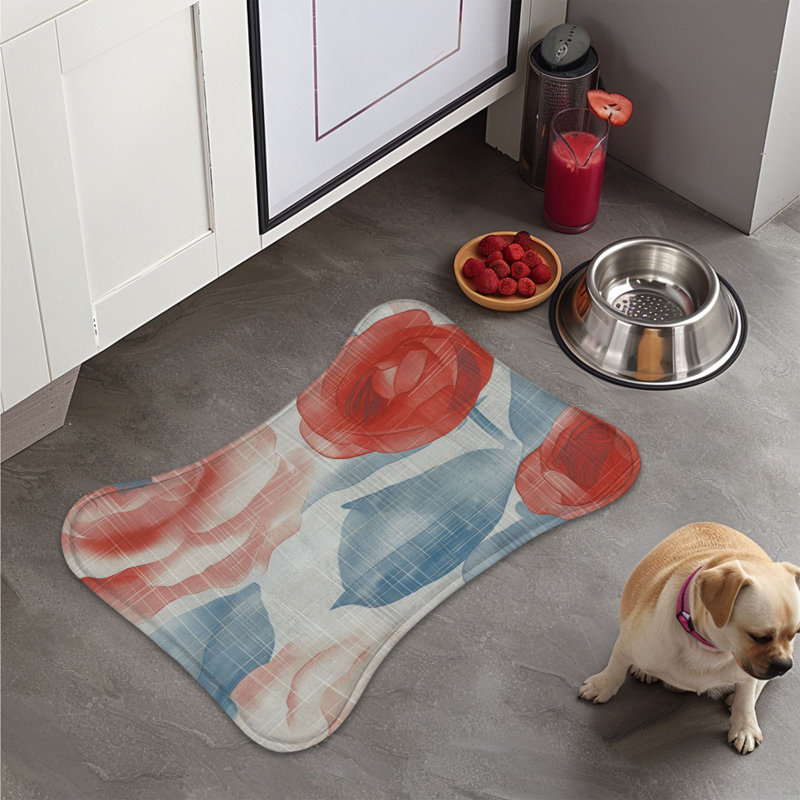 Tissu roses - 1 tapis d'alimentation en forme d'os, Grand (14 po)