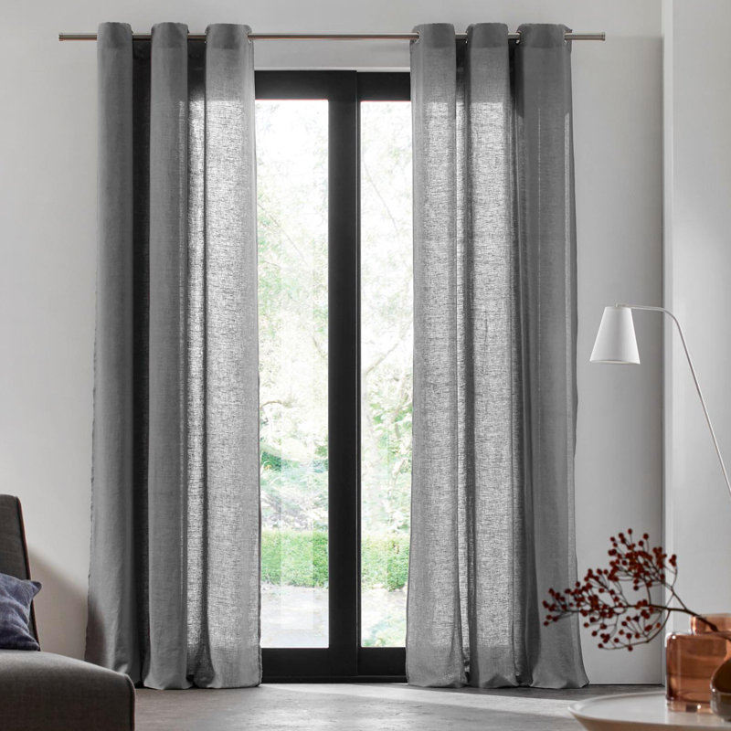 Carlina Linen Semi Sheer Single Curtain Panel, Mid Grey, 144 W x 280 D cm