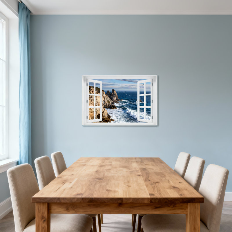Paysage et nature vue sur l'océan par une fenêtre ouverte, H 20 po x l 30 po