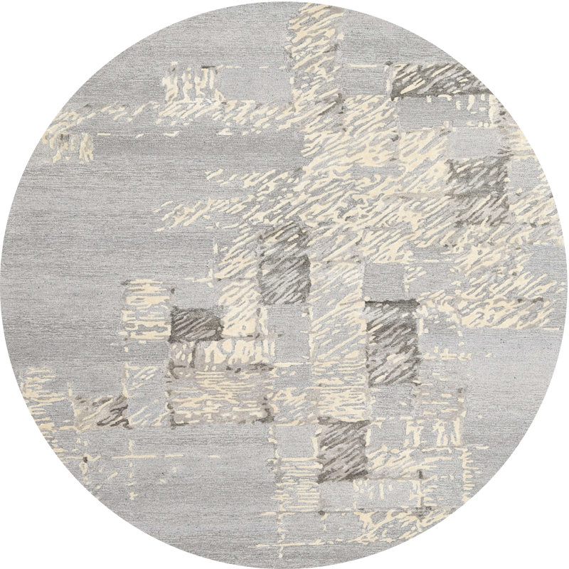 Tapis abstrait gris / beige, Rond 7 pi