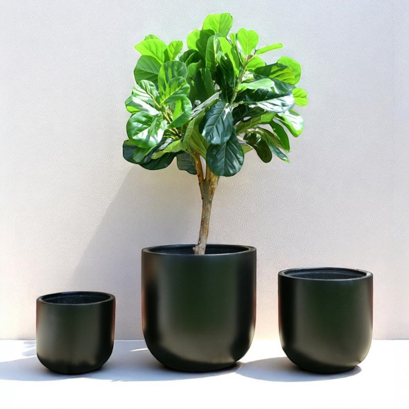 Fiberglass Round Planter 11.5'' H X 12.5'' W X 12.5'' D, Black