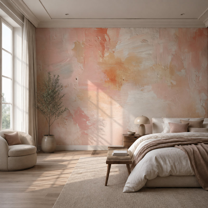 Papier peint abstrait avec rosé et pêche