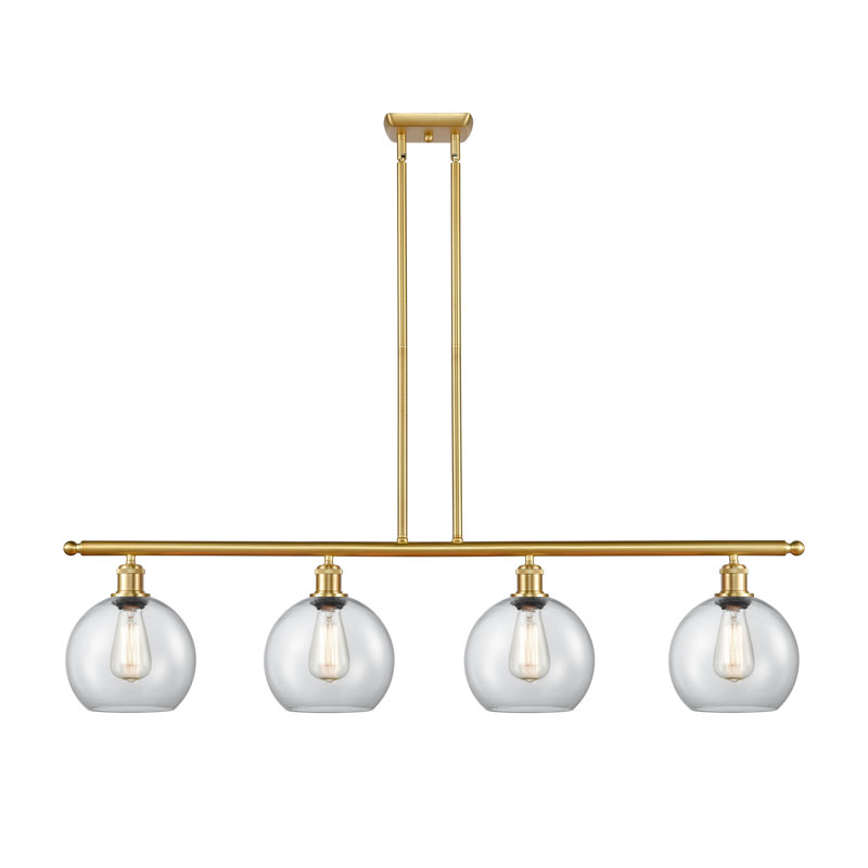 Luminaire suspendu linéaire à 4 lumières pour îlot de cuisine Baptista, Transparent, Or satiné, DIRIGÉ
