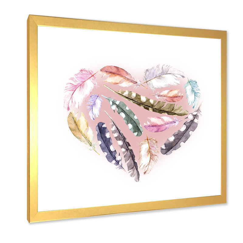 «Ethnic Feather Heart», impression sur toile encadrée, H 30 po x l 30 po x P 1 po, Encadrement doré