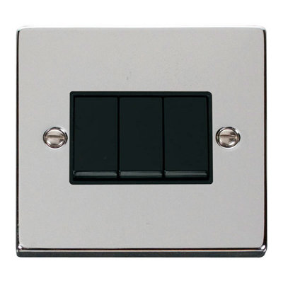 Polished Chrome 10A 3 Gang 2 Way Light Switch