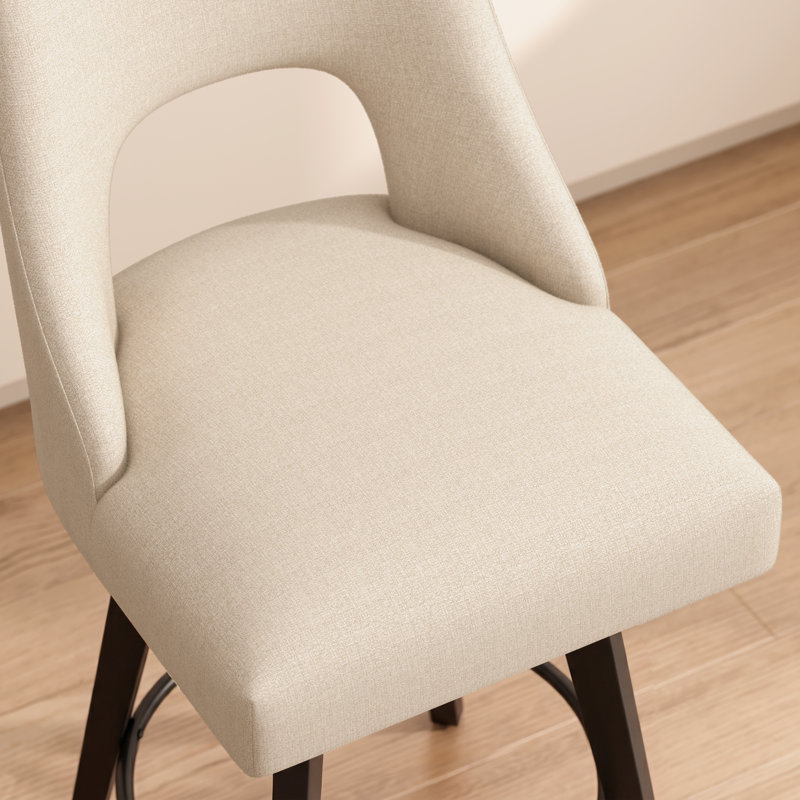 Tabouret de comptoir pivotant revêtu de lin Nora avec structure et repose-pieds en bois massif noir, Tanné, 6