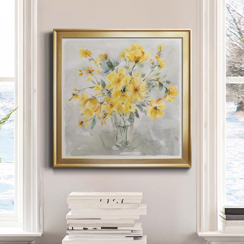 Sunshine Bouquet - Peinture sur toile encadrée, Or, H 26,5 po x l 26,5 po x P 1,5 po