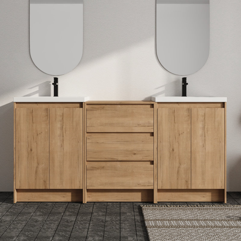 Meuble-lavabo double autoportant 72 po avec comptoir en résine 72 po, 72"