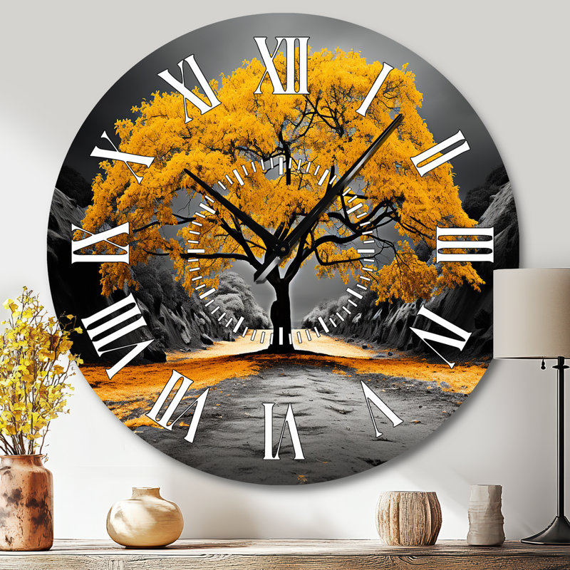 Horloge murale jaune et grise, Grand