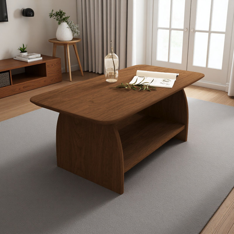 47 Inch Modern Living Room Coffee Table, Double-Layer Rectangular Coffee Table With Storage Function, Rounded Corner Design, MDF Material