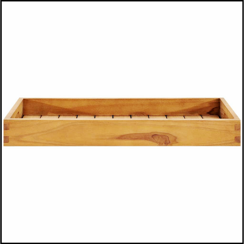 Plateau de service en bois de teck durable avec rebords surélevés et poignées encastrées, parfait pour un service élégant et la décoration intérieure.