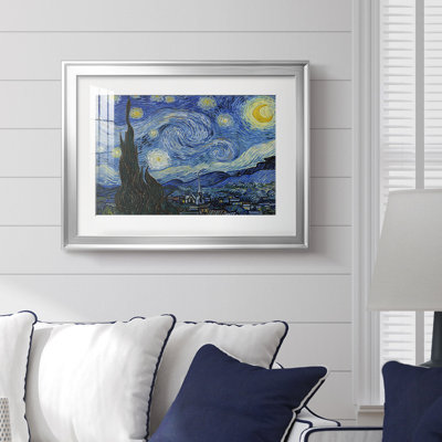 The Starry Night-Vincent van Gogh-Framed Print with Mat and glass-1889